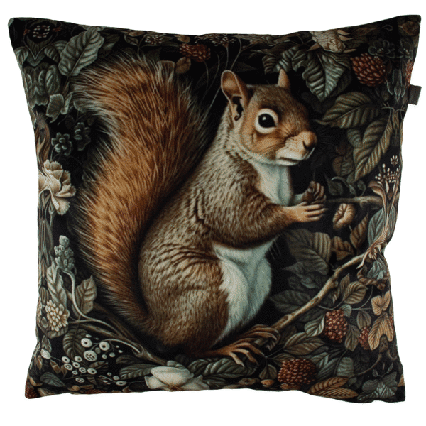 Samettityyny Orava metsässä 45x45cm