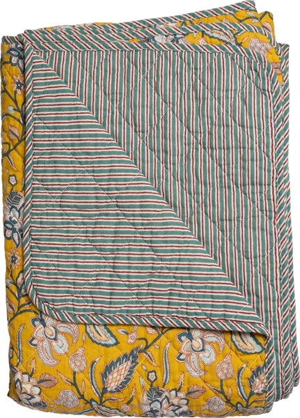 Tikattu torkkupeitto 140x180cm Iso kukka - keltainen