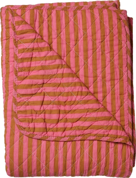 Tikattu raidallinen torkkupeitto 140x180cm - pinkki-ruskea