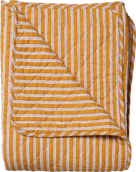 Tikattu raidallinen torkkupeitto 140x180cm - keltainen